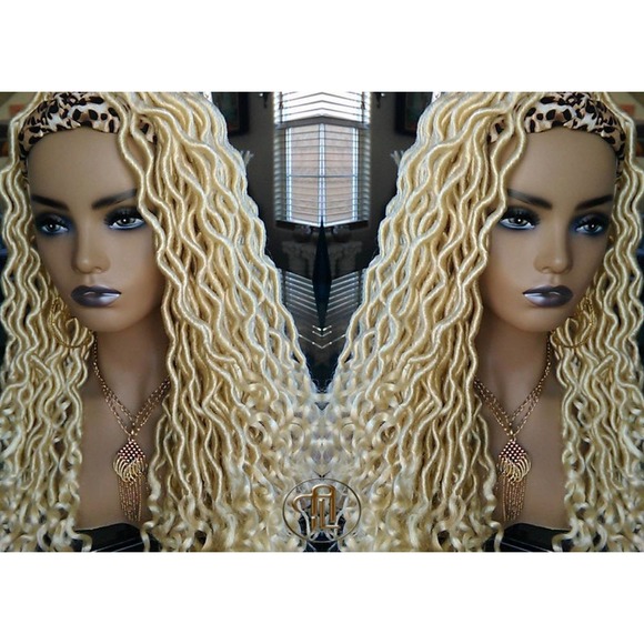 Headband Wig Blonde 613 Platinum Goddess Faux Locs Gypsy Bohemian Boho Dread Wig